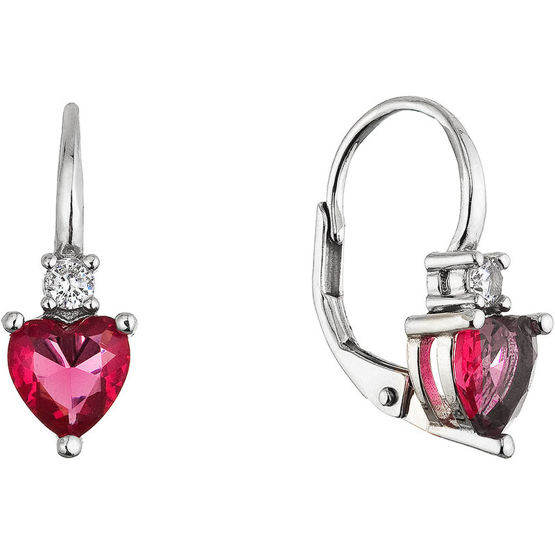 Stříbrné visací náušnice srdíčka 11650.3 ruby
