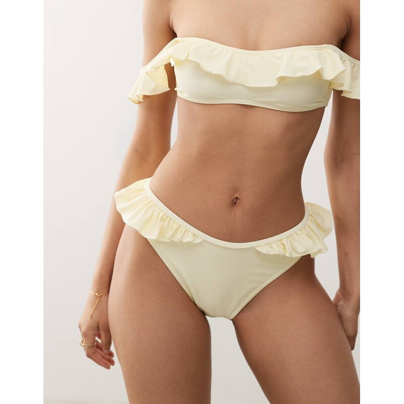 Reclaimed Vintage bikini bottom with frill in butter yellow-Multi 105927482