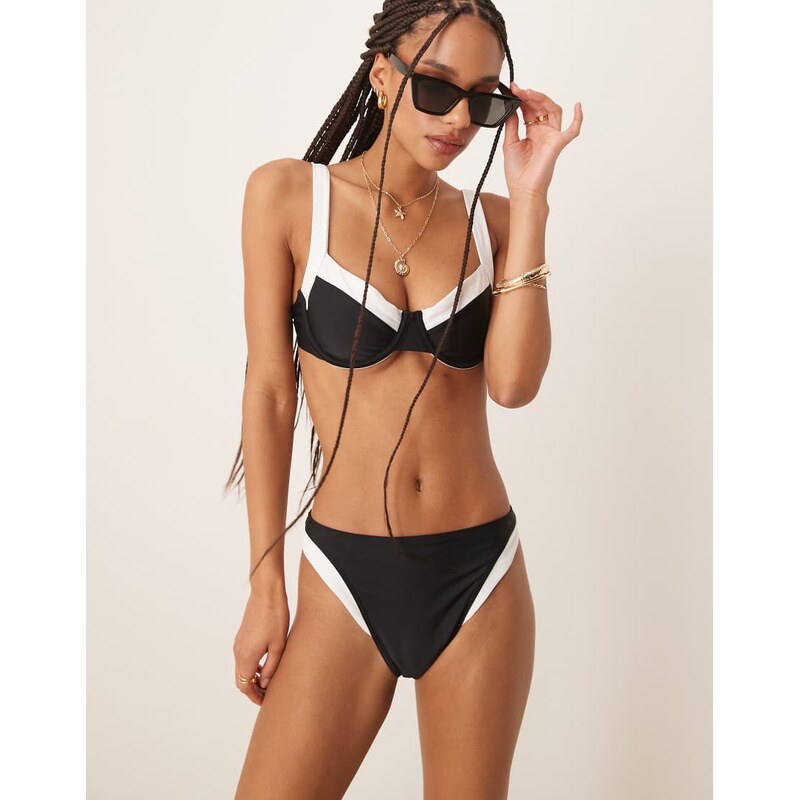 Abercrombie & Fitch swim mid rise contrast binding bottom co-ord in 105298010