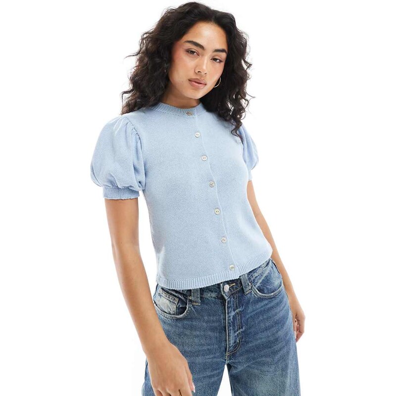 - ASOS DESIGN puff sleeve cardigan in light blue 105366987