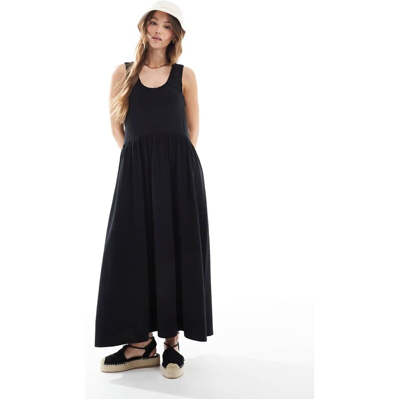 ASOS DESIGN ruched scoop smock midi dress in black