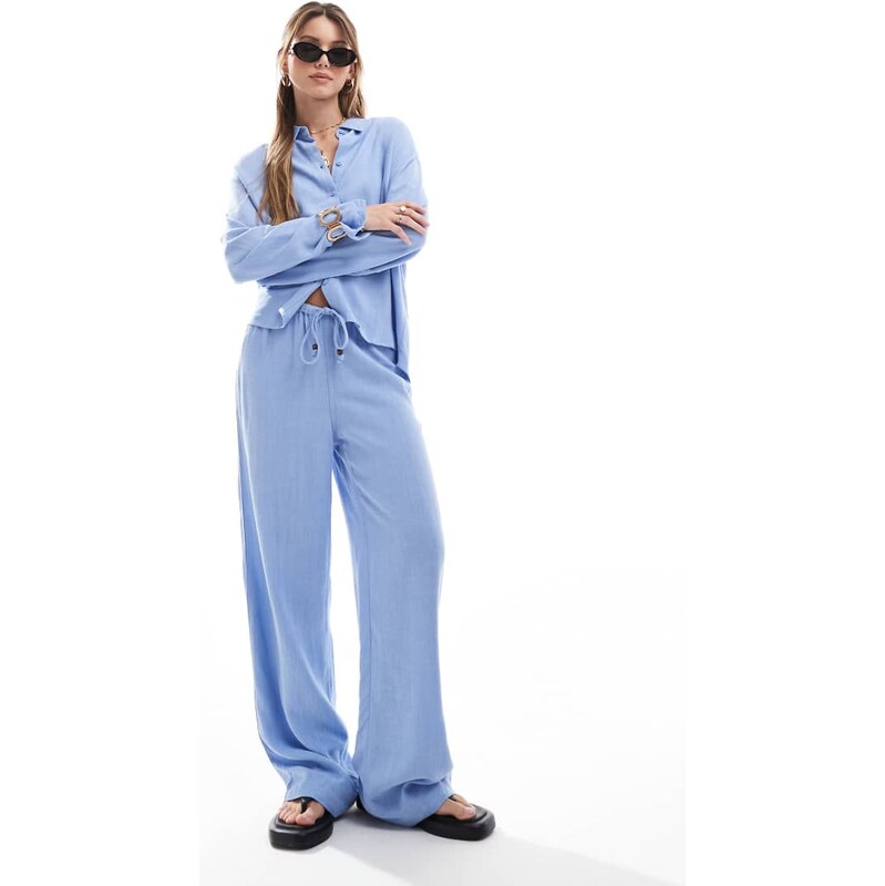ONLY linen mix pull on wide leg trousers co-ord with beads detail in 105305937