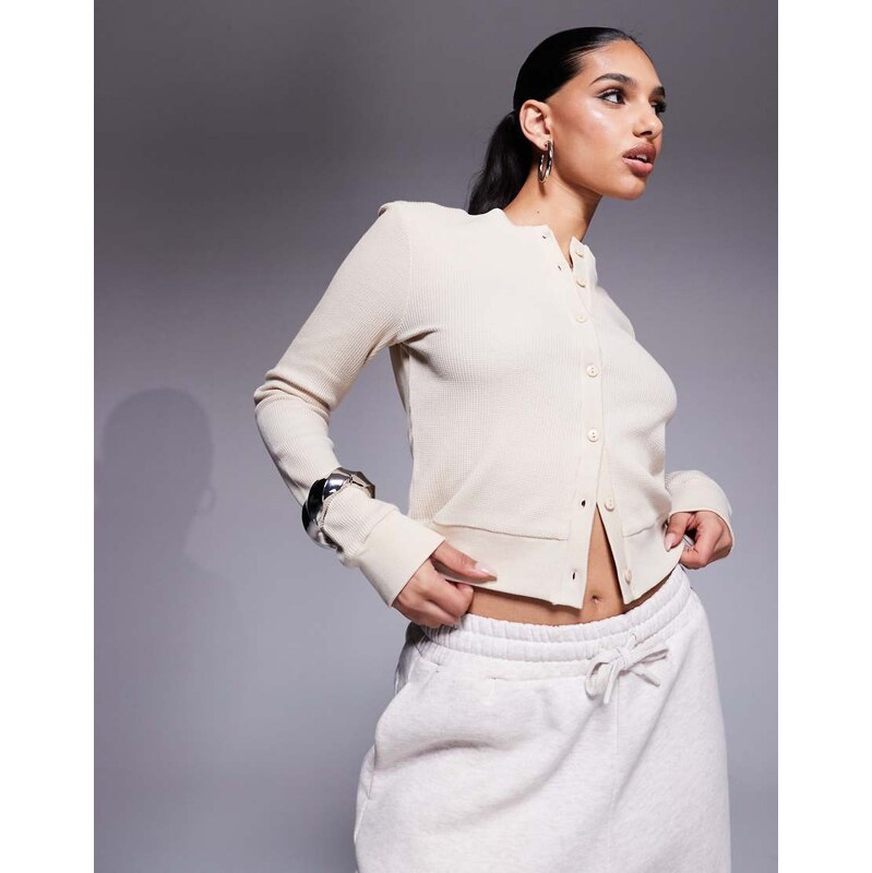 ASOS Weekend Collective Weekend Collective waffle cardigan with wovel 105305974