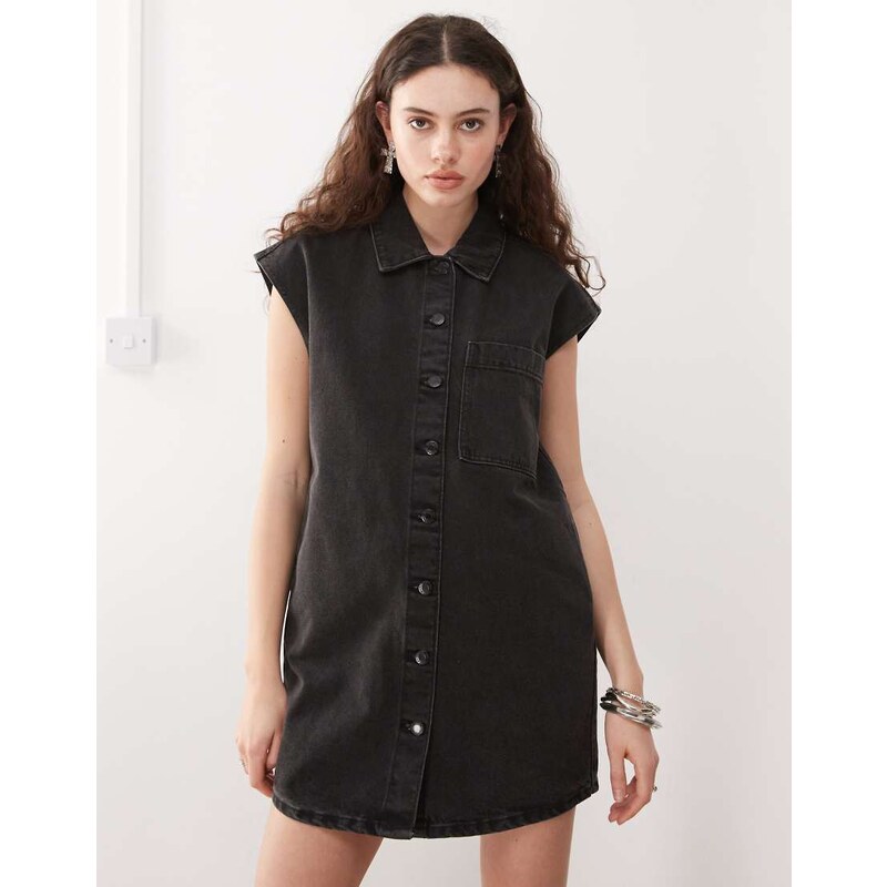 Noisy May sleeveless denim mini dress in washed black