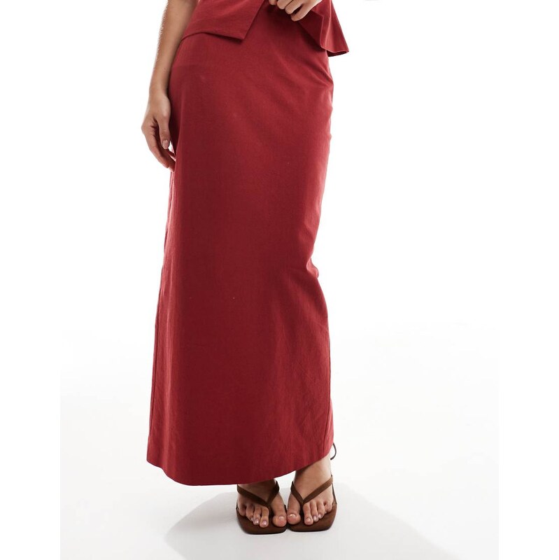 4th & Reckless linen look high waisted maxi skirt co-ord in rust