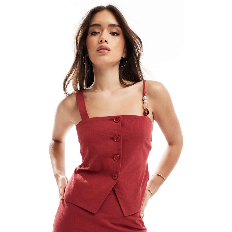 4th & Reckless bead detail linen look bandeau split front waistcoat co 105362252