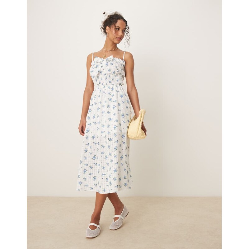 Glamorous thin strap maxi dress with front bow in blue floral 105305929