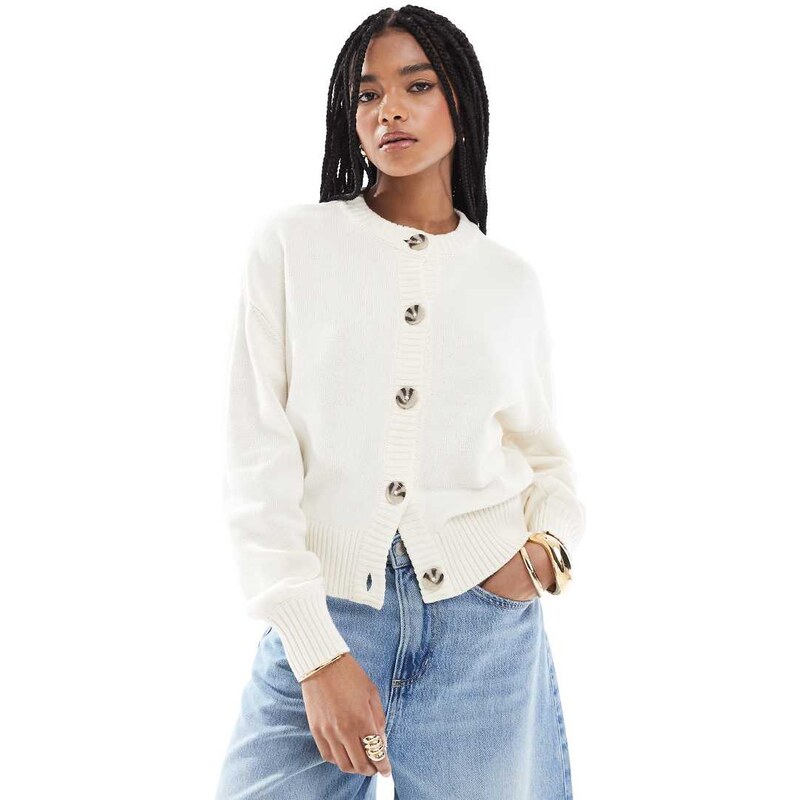 Pimkie fine knit button through cardigan in ecru-White 105305931