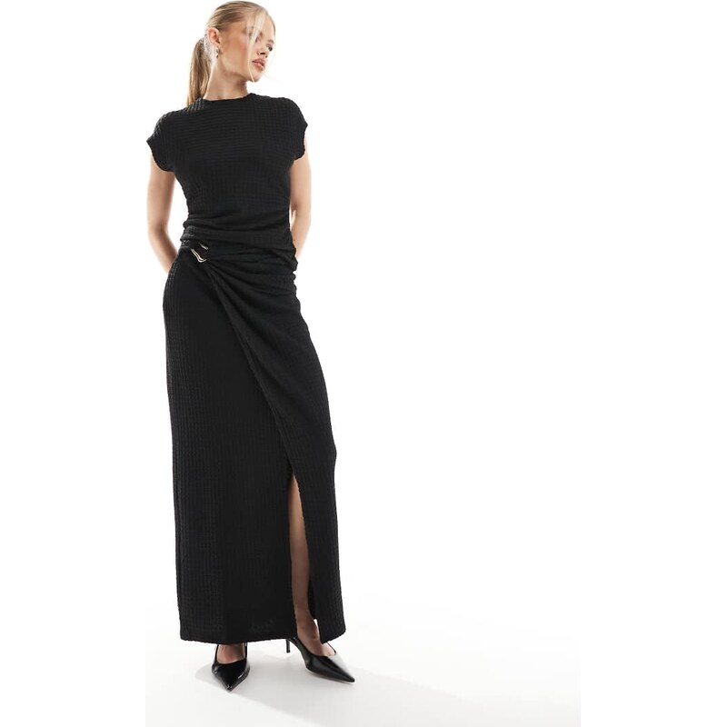 Threadbare co-ord textured black maxi skirt with gold trim