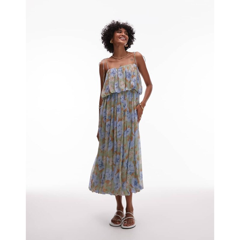 Mango pleated blown out volume skirt dress in pale blue 105305992