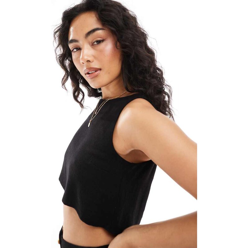 ASOS DESIGN co-ord linen blend sleeveless top in black 105306022