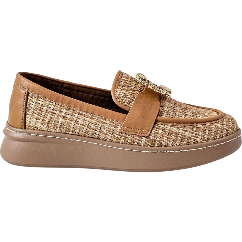 Béžové dámské mokasíny Laura Biagiottii Raffia Brown 105306358