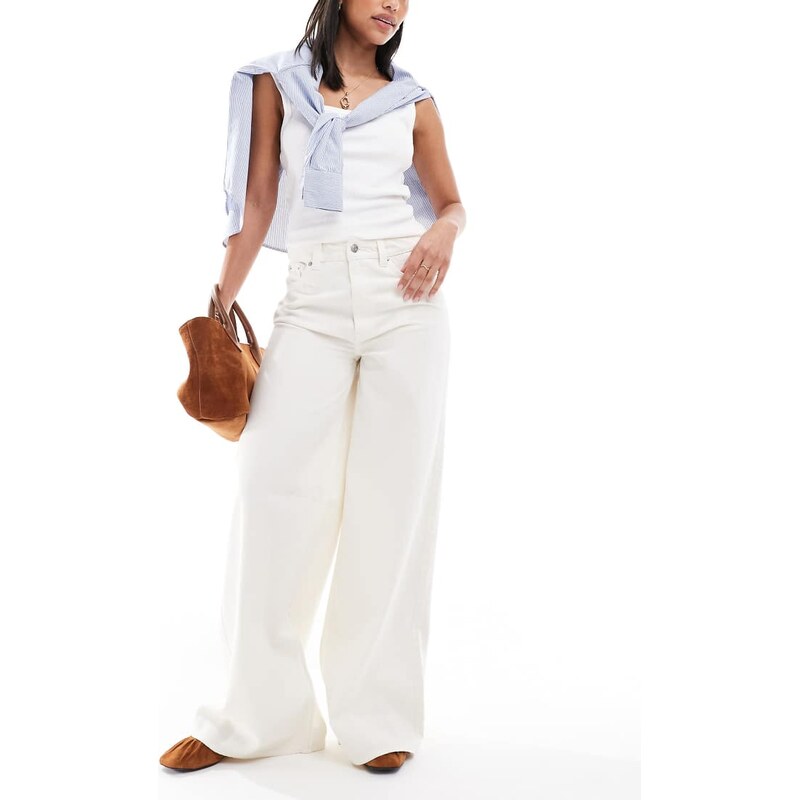 ASOS DESIGN high waist wide leg jeans in ecru-Neutral