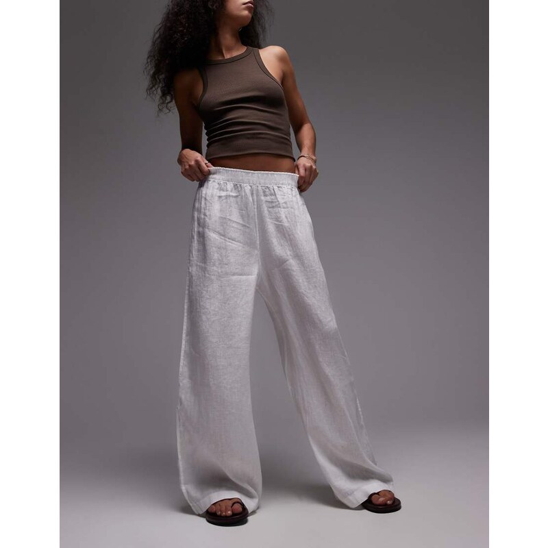 ARKET pure linen palazzo trousers with pull-on waist in white