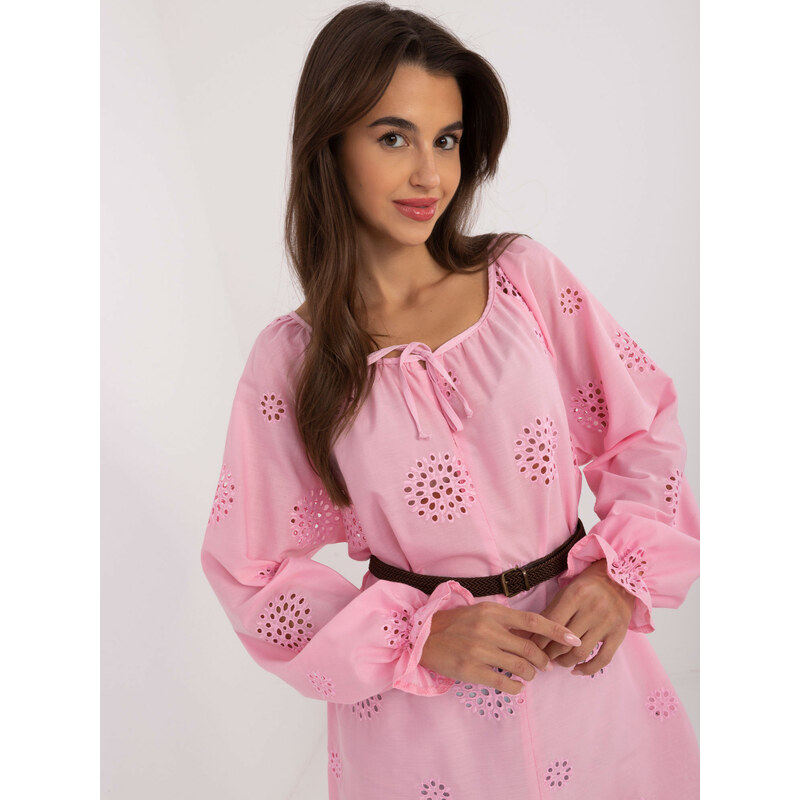 BASIC Růžová madeirová halenka s nabíranými rukávy LK-BZ-509747