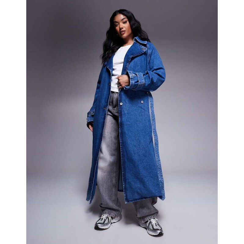 HUGO Blue garena oversized fit denim trench coat in blue 105309012