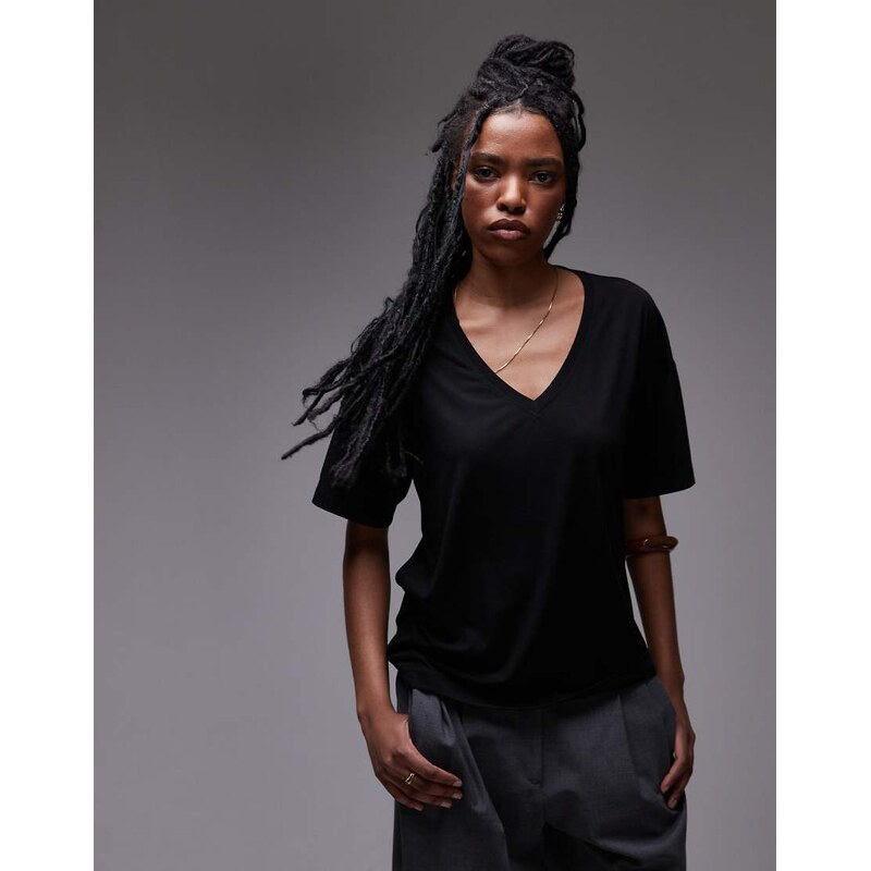 Topshop slouchy v neck tee in black 105309046