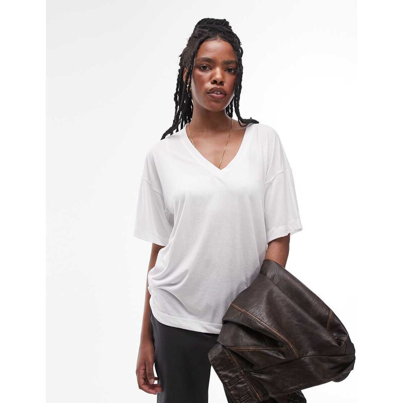 Topshop slouchy v neck tee in white 105309047
