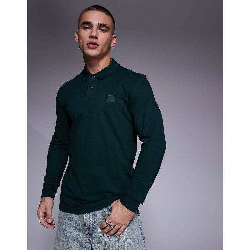 BOSS Orange Passerby tonal logo long sleeve pique polo slim fit