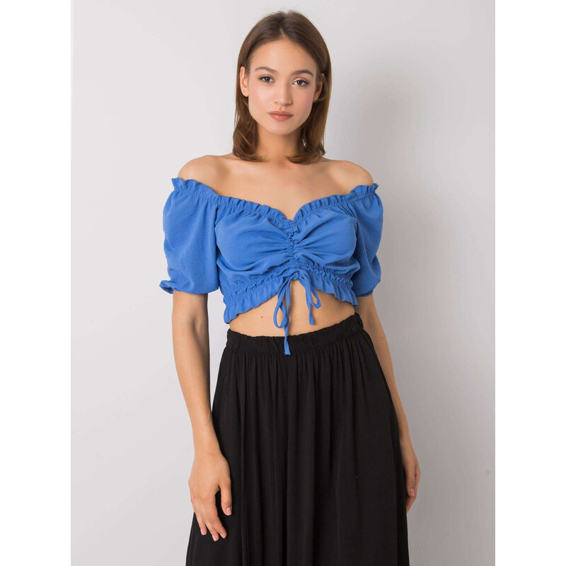 RUE PARIS Modrý dámský top s řasením -blue Modrá 60384816