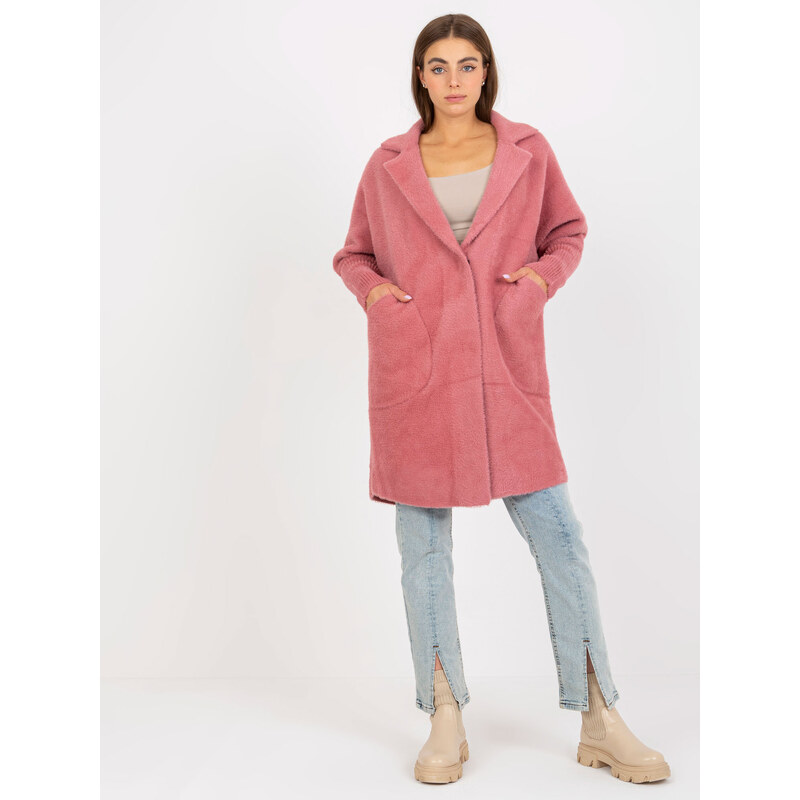BASIC Tmavě růžový teddy coat Eveline s kapsami -dark pink Růžová 85877201
