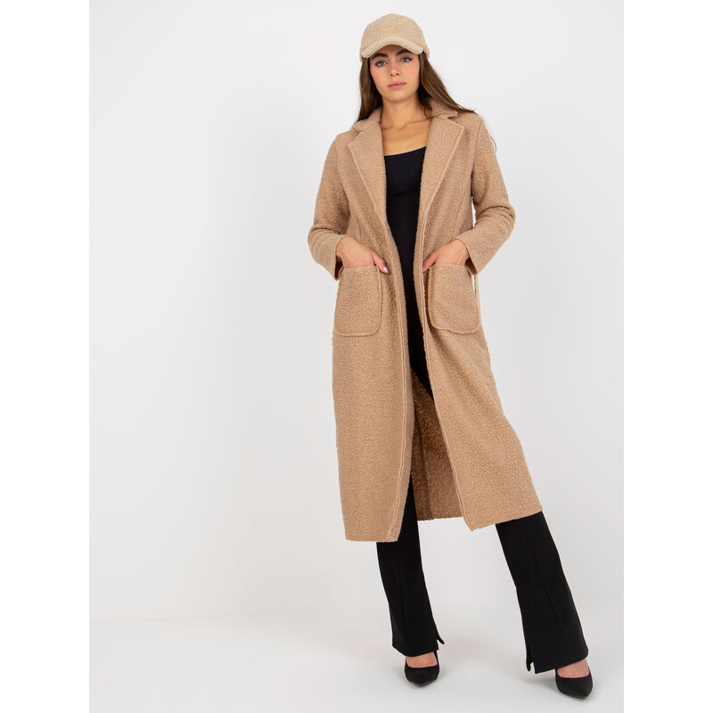 BASIC Delší béžový kabát Merve s teddy efektem -beige Béžová 85877226