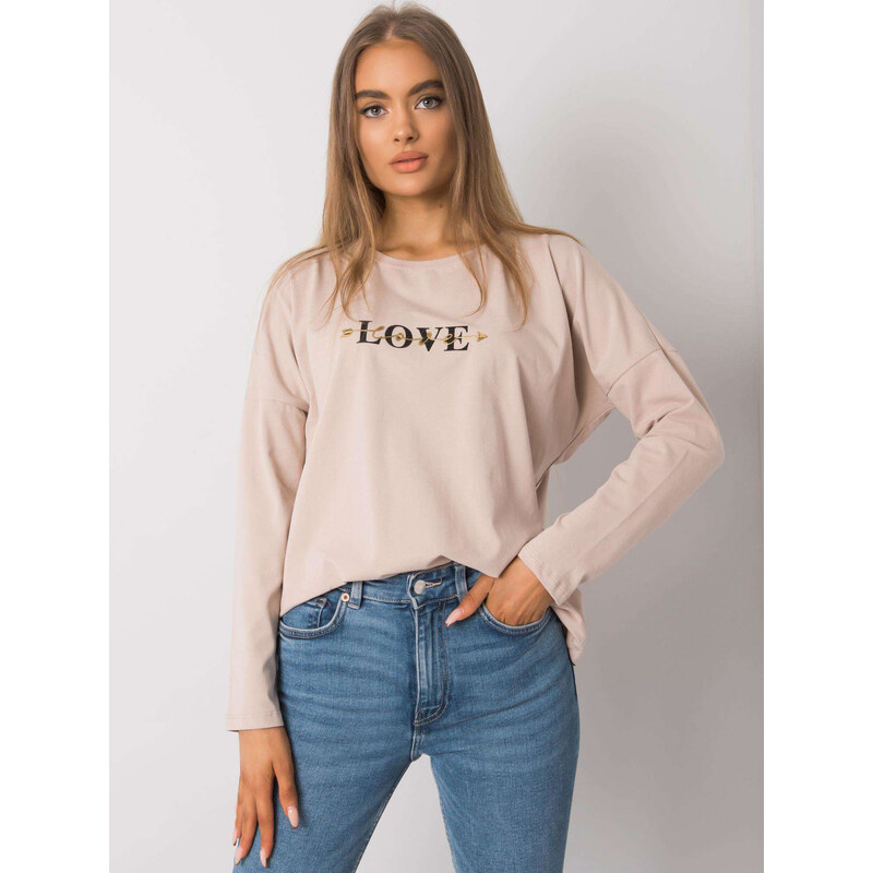 RUE PARIS Béžové dámské tričko s nápisem LOVE -ligh beige Béžová 64350438