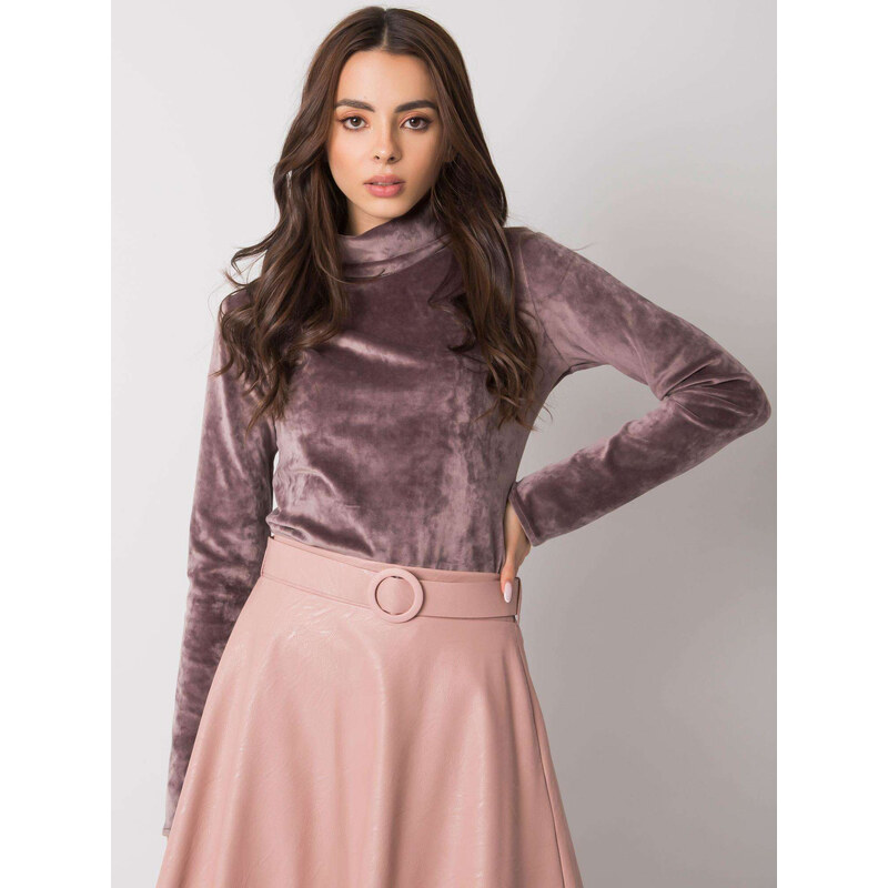 BASIC Hnědé dámské sametové tričko s rolákem -beige Hnědá 65620572
