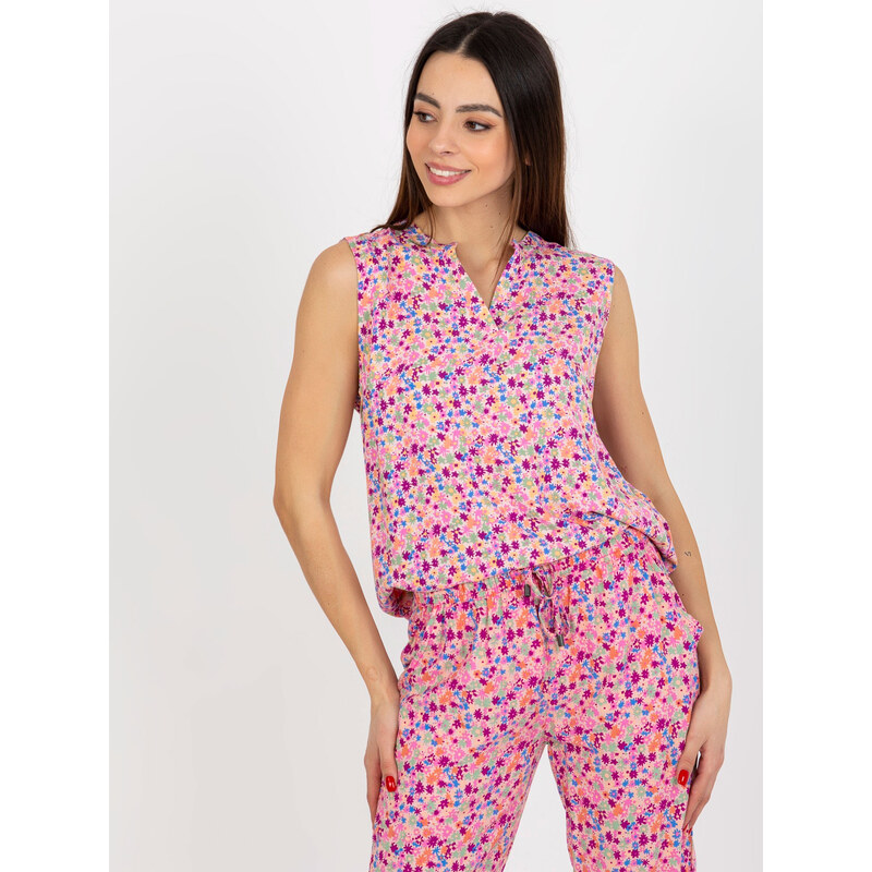 BASIC Růžová halenka se vzorem bez rukávů -pink Vzory 78810271