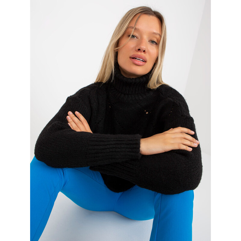 RUE PARIS Černý oversized svetřík s rolákem --black Černá 85876459