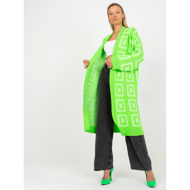 RUE PARIS Neonově zelený dlouhý oversized kardigan --fluo green Vzory 85876575