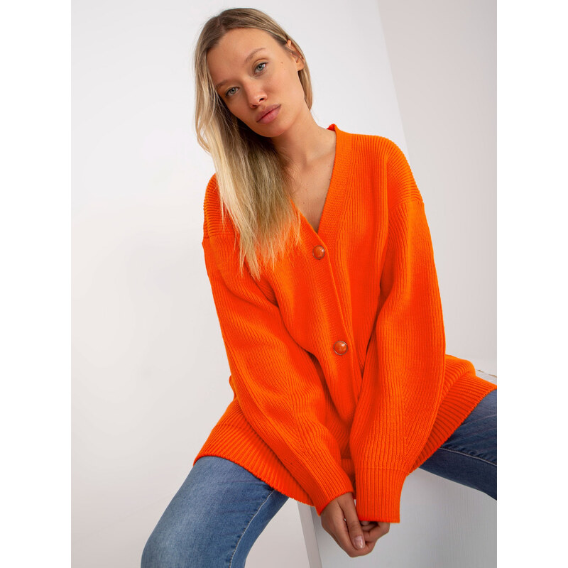 RUE PARIS Oranžový delší svetr se zapínáním na knoflíky -orange 85876591