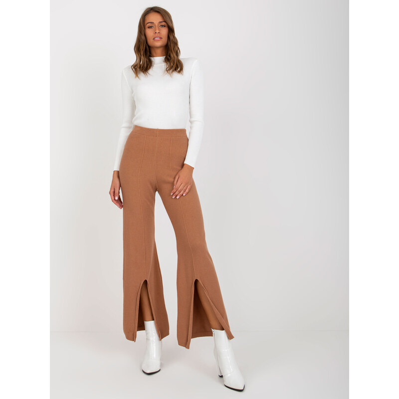 COCO ANGELO Hnědé zvonové kalhoty s rozparkem --camel Hnědá 85878375