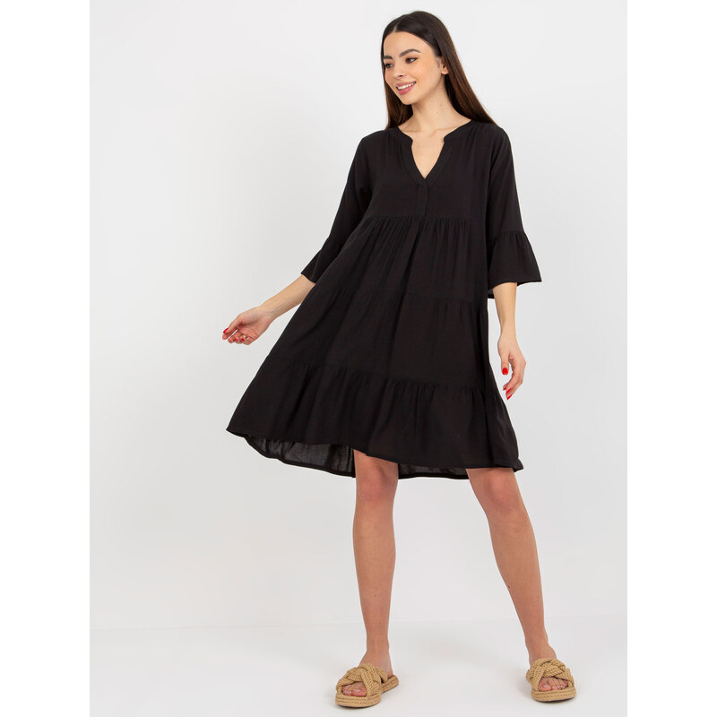 SUBLEVEL Černé volné minišaty s 3/4 rukávem -D73761M30214B-black