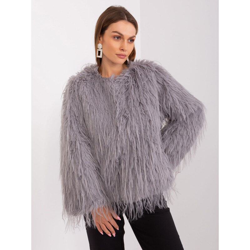 ITALY MODA Šedý dámský kožíšek -light grey Šedá 88286989