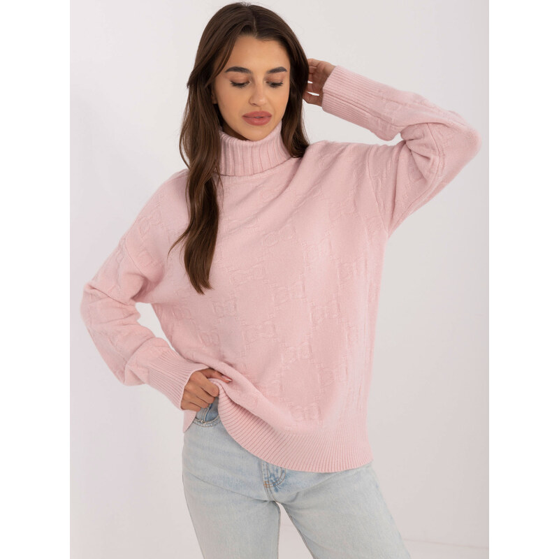 ITALY MODA Světle růžový rolák se vzory -light pink Světle růžová 100037076