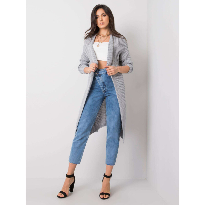 BASIC Dlouhý šedý kardigan -grey Šedá 85871435