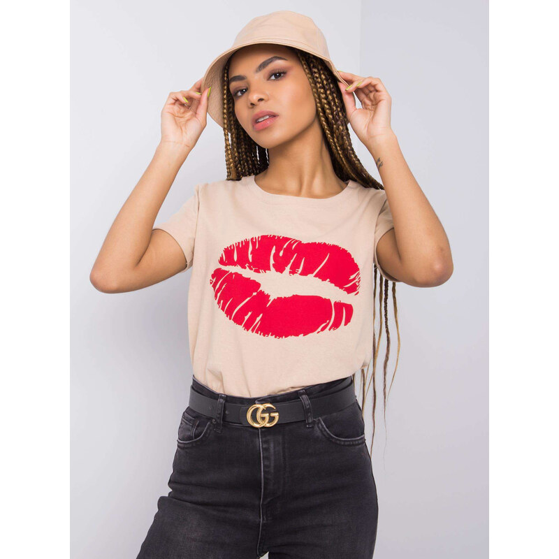 BASIC Béžové tričko Rty TW-TS-BL-001.99-beige