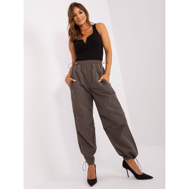 BASIC Khaki dámské široké kalhoty -- 83880886