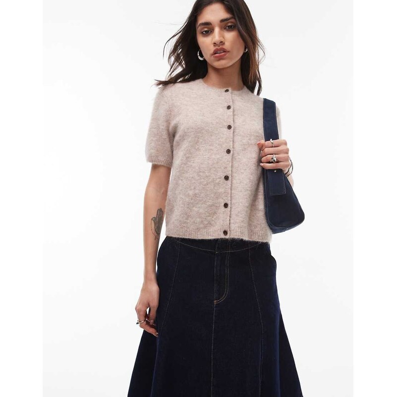ARKET alpaca wool blend cardigan with short sleeves in beige