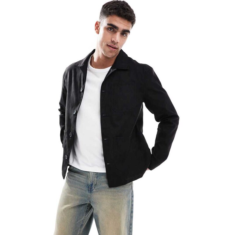 Brave Soul button through jacket with collar in black