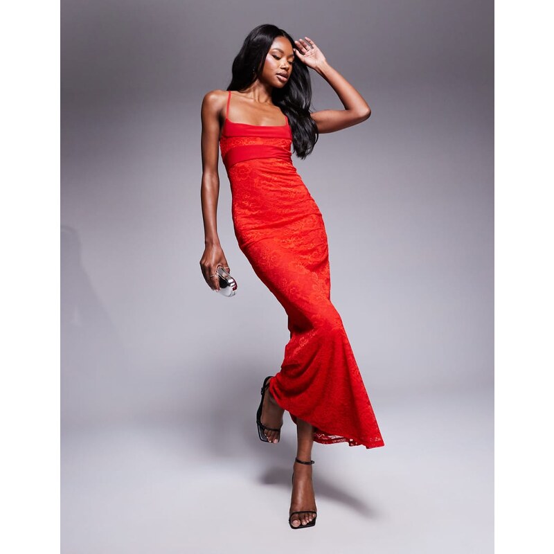 ASOS DESIGN sleeveless scoop cami lace maxi dress in red 105325418