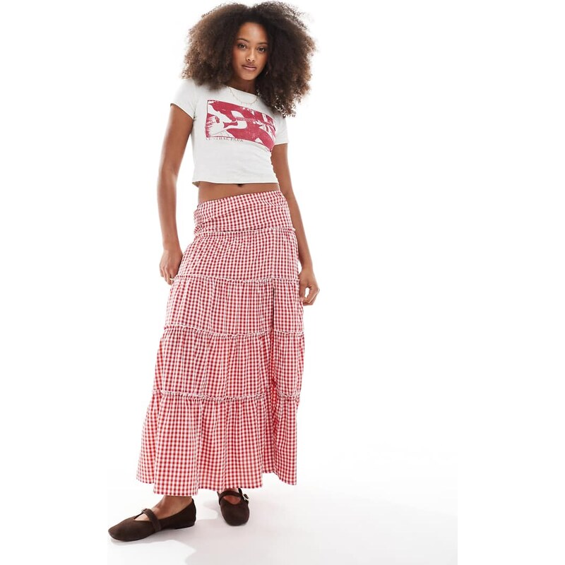 Daisy Street frill seam maxi skirt in red gingham 105547277