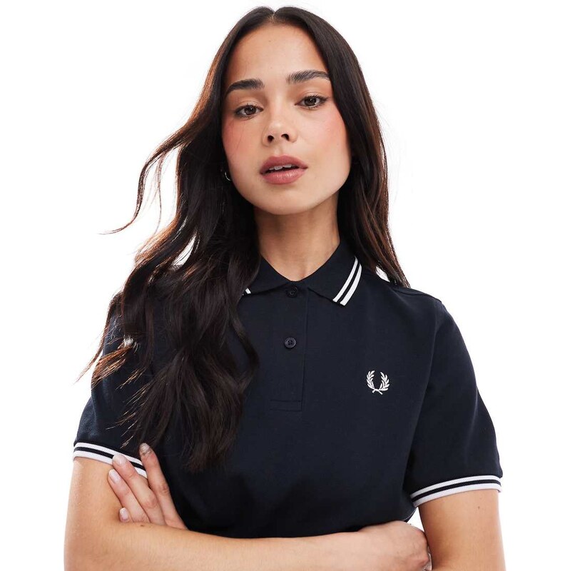 Fred Perry twin tipped polo shirt in navy/white 105568904