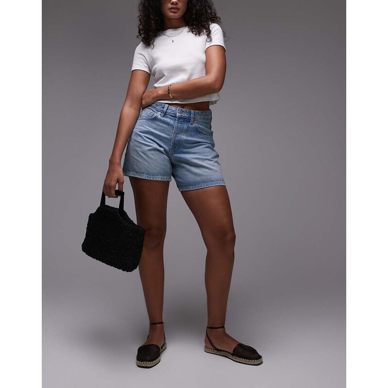 Topshop Hourglass denim Editor shorts in bleach-Blue