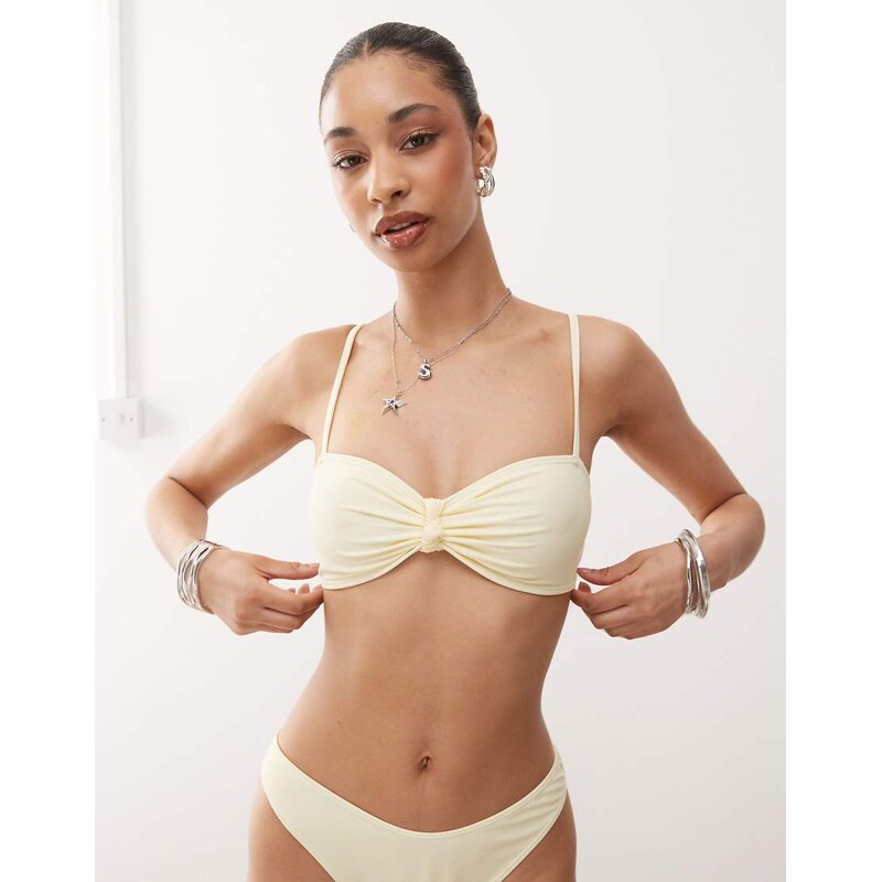 Reclaimed Vintage bralette bikini top with knot in cream-Neutral 105324803