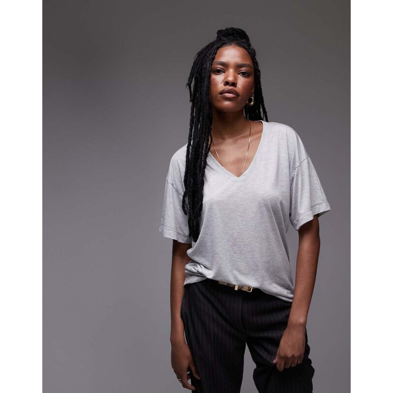 Topshop slouchy v neck tee in grey marl 105324807