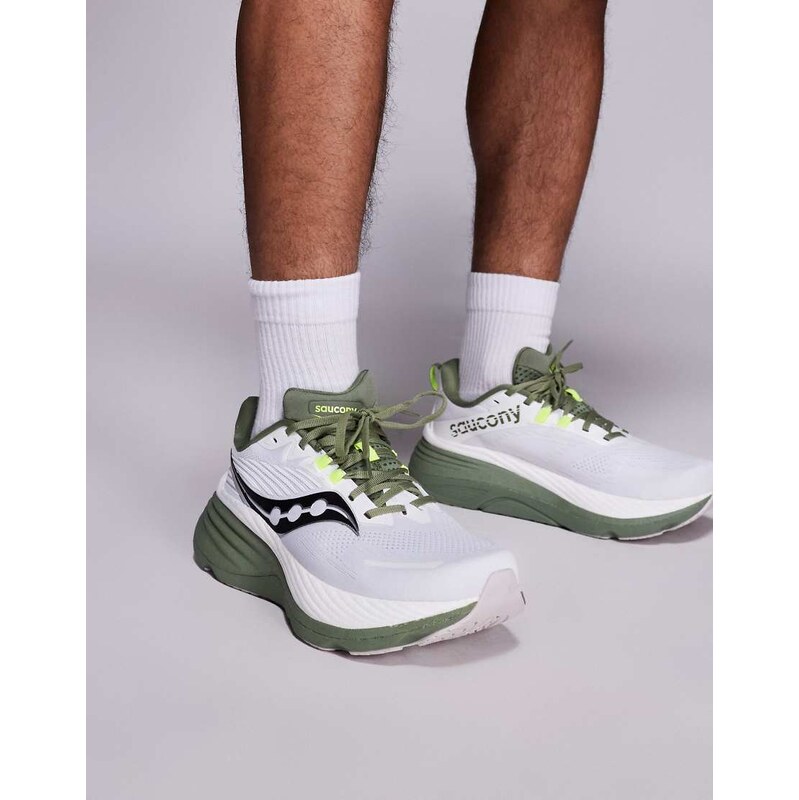 Saucony Hurricane 24 running trainers in white and olivine-Multi 105324950