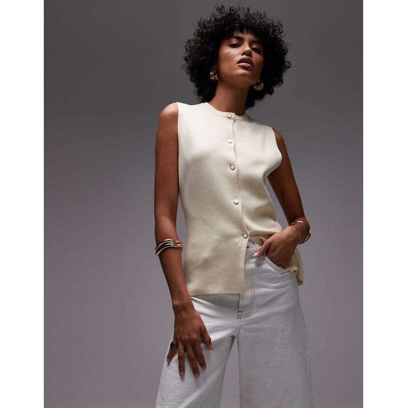 Mango button through knitted waistcoat in ecru-White 105325160