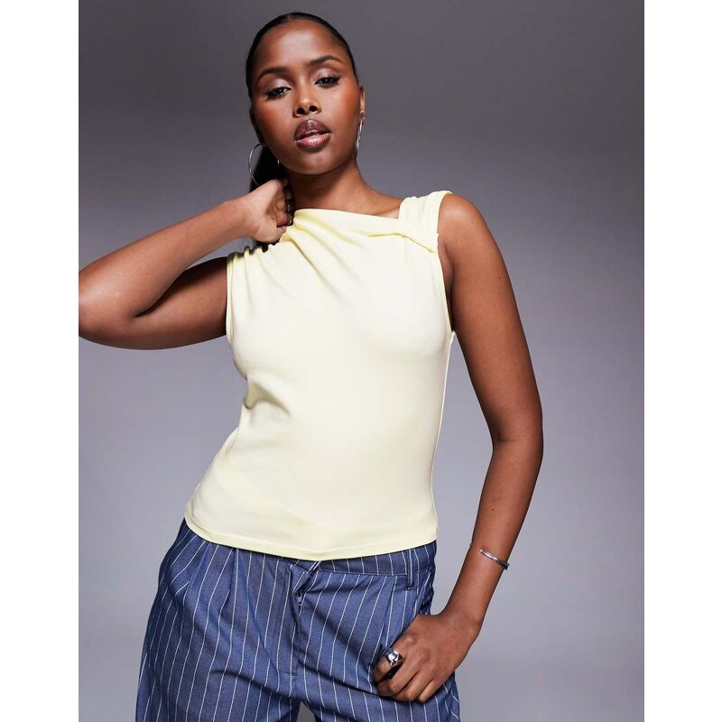 ASOS DESIGN fitted twist neck detail top in buttermilk yellow -